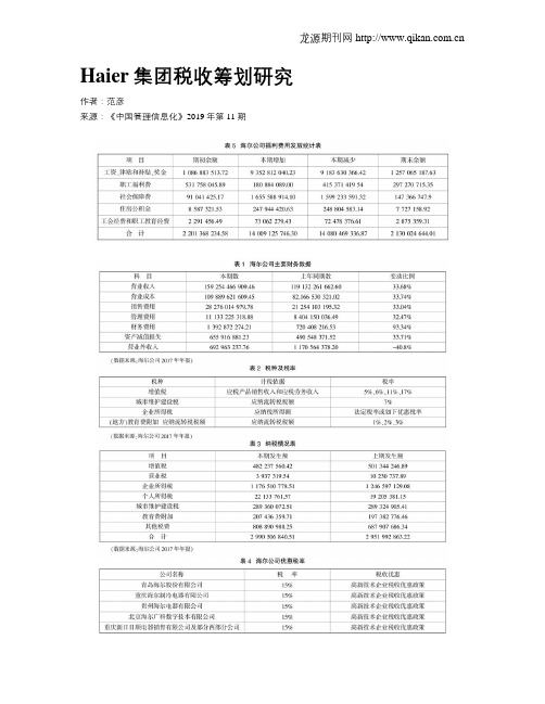 Haier集团税收筹划研究