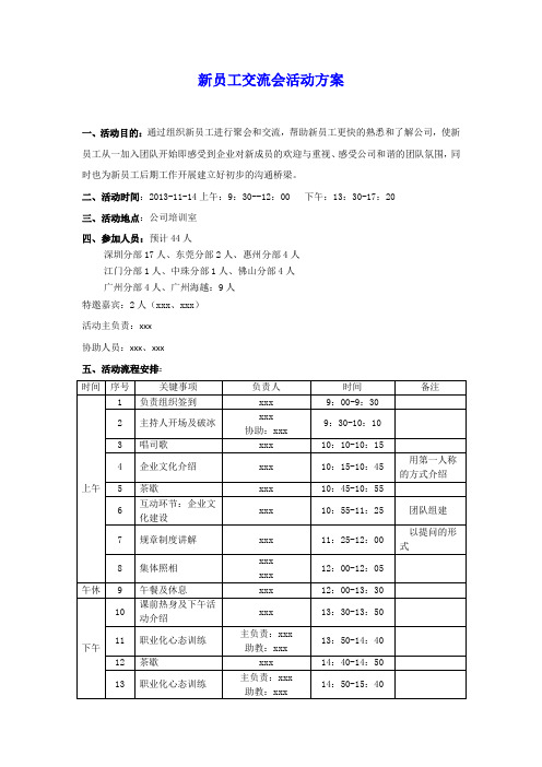 新员工交流会方案(人力行政部)