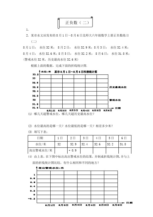 六年级数学上册正负数练习(二)北师版