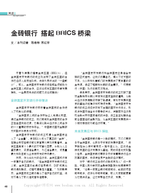 金砖银行 搭起BRICS 桥梁