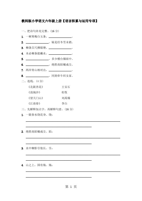 六年级上册语文单元测试语言积累与运用专项_教科版(含答案)