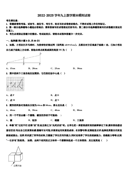 2023届河南省洛阳孟津县联考九年级数学第一学期期末考试试题含解析