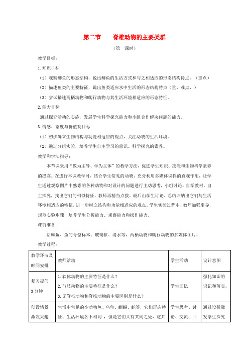 七年级生物上册2.2.2《脊椎动物的主要类群》第一课时教案2新济南版