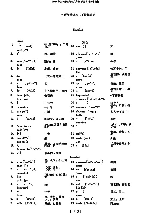 (word版)外研版英语八年级下册单词表带音标