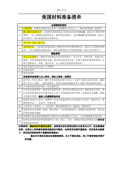 探亲访友-美国签证需要材料清单