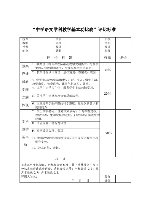 新课改理念下教学基本功比赛评比标准