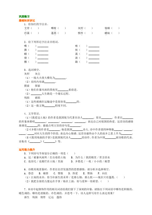 《诗两首》《我用残损的手掌》巩固练习