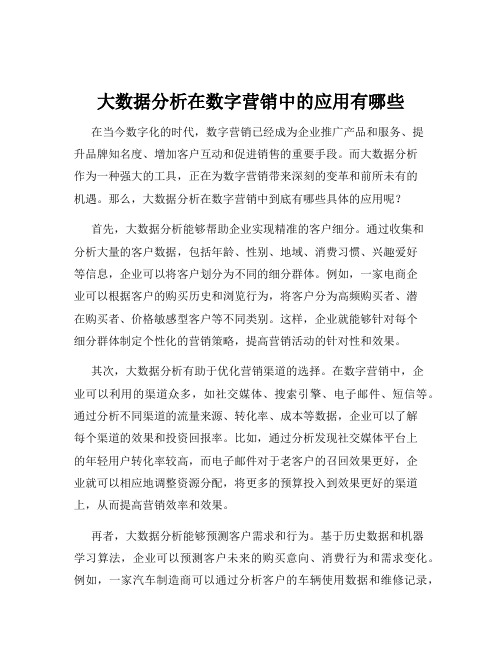 大数据分析在数字营销中的应用有哪些