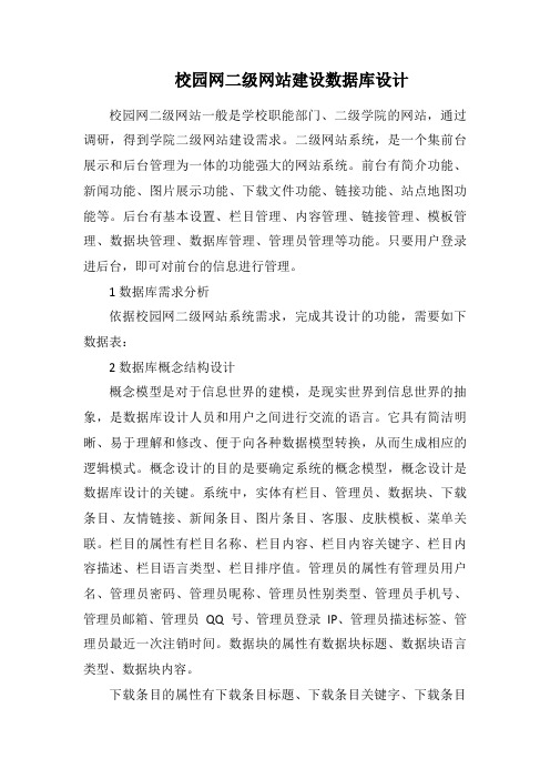 校园网二级网站建设数据库设计