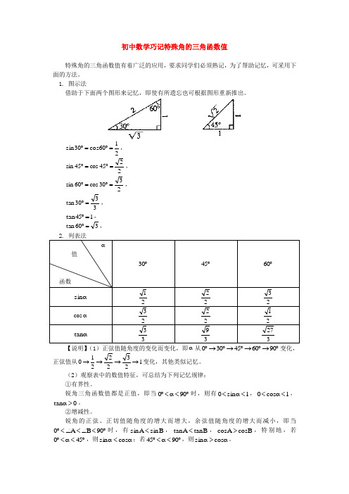 初中数学巧记特殊角的三角函数值学法指导学法指导