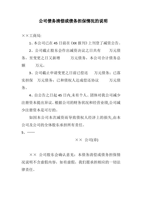 公司债务清偿或债务担保情况的说明