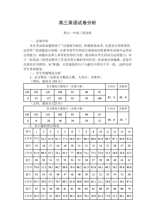 英山一中：高三英语试卷分析