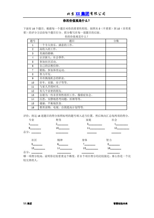 08绩效考核全套资料_范文11     你的价值观是什么