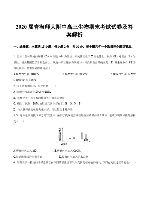 2020届青海师大附中高三生物期末考试试卷及答案解析