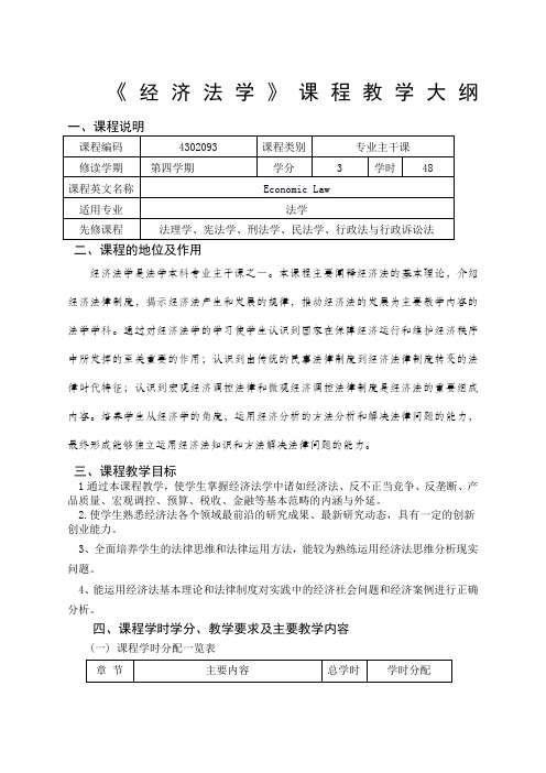 经济法学课程教学大纲