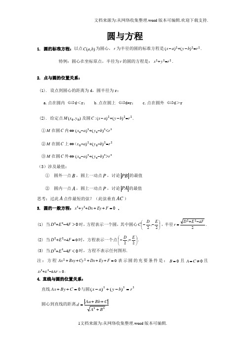 圆与方程知识点总结典型例题