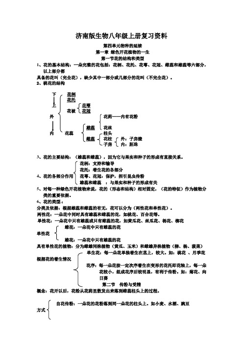 济南版生物八年级上册复习资料