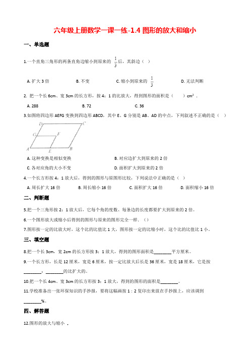 【浙教版】六年级上册数学一课一练-1.4图形的放大和缩小 (含答案).