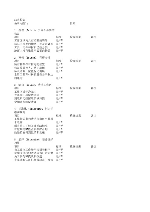 5S点检表模板