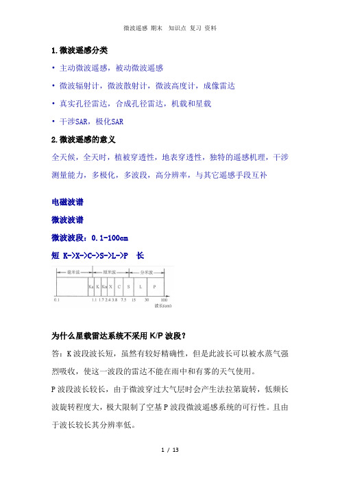 微波遥感 期末  知识点 复习 资料