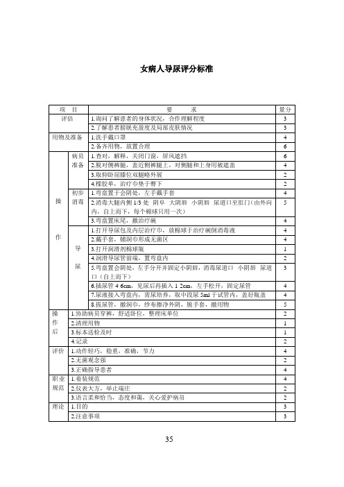 女病人导尿评分标准