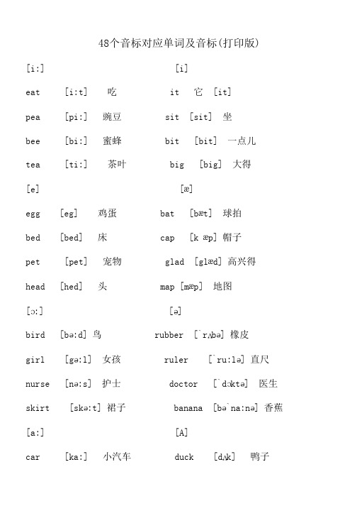 48个音标对应单词及音标(打印版)