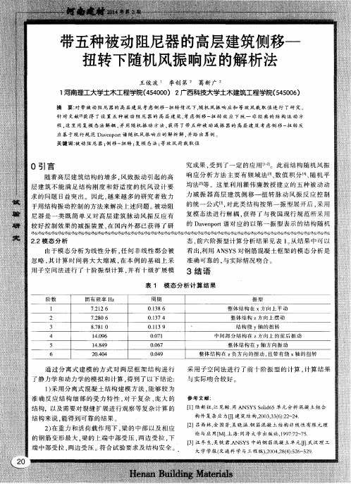 带五种被动阻尼器的高层建筑侧移—扭转下随机风振响应的解析法