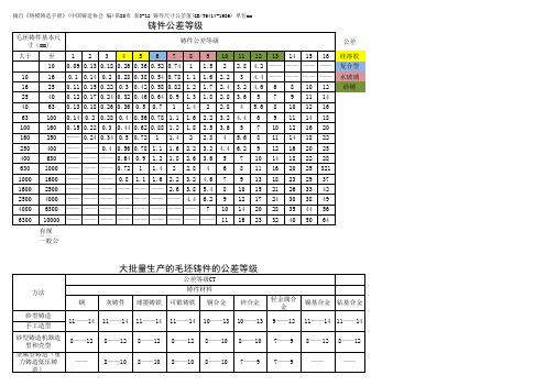 铸件公差等级