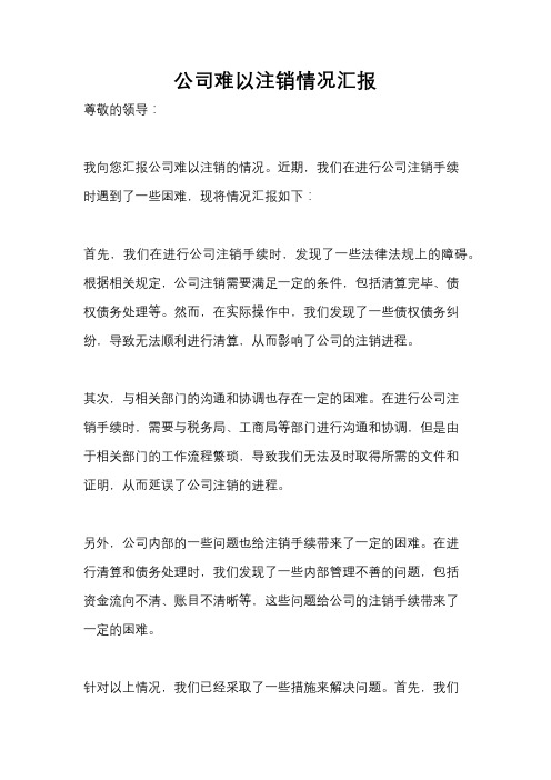 公司难以注销情况汇报