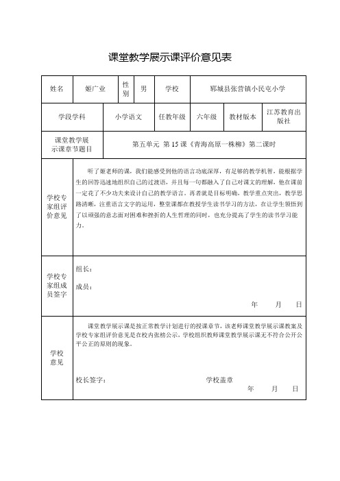 7.课堂教学展示课评价意见表