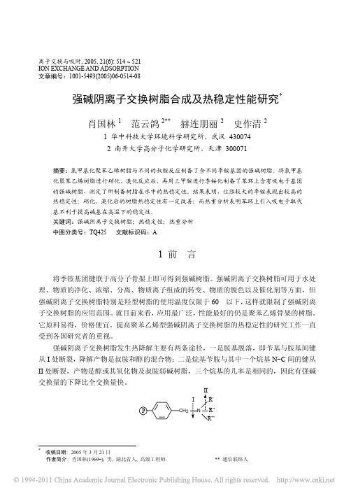 强碱阴离子交换树脂合成及热稳定性能研究