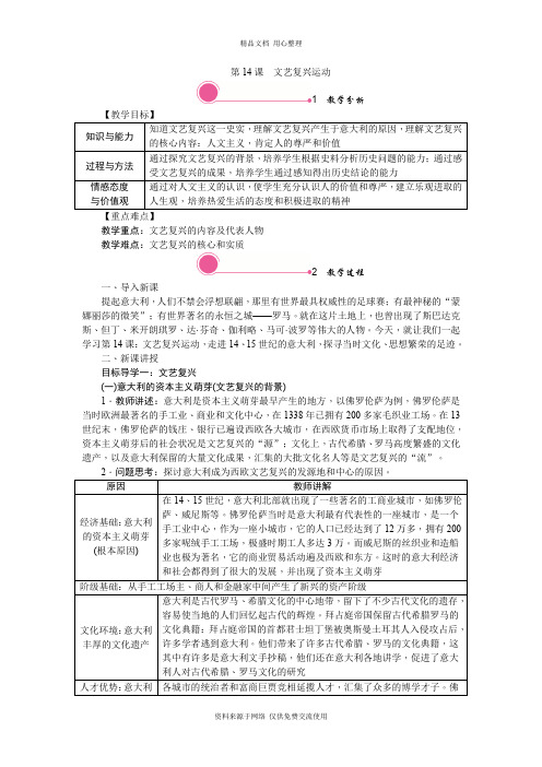 新人教部编版初中历史九年级上册精品教案14. 文艺复兴运动