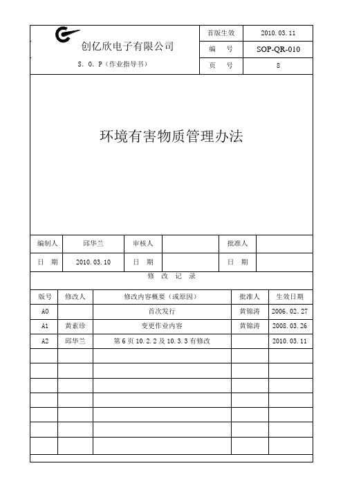 SOP-QR-010环境有害物质管理办法