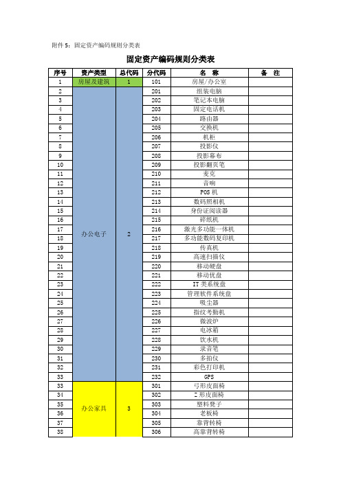 固定资产编码规则分类表