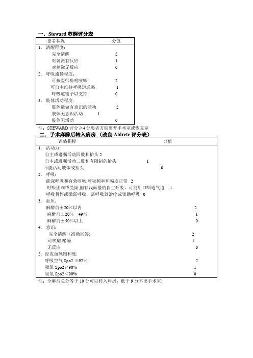 两个苏醒评分表