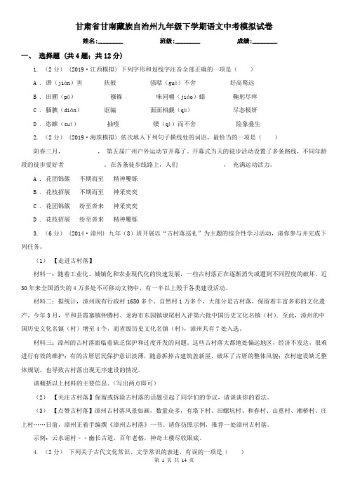 甘肃省甘南藏族自治州九年级下学期语文中考模拟试卷