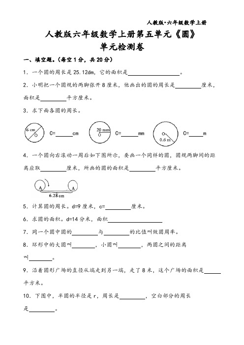 人教版六年级数学上册第五单元《圆》单元检测卷