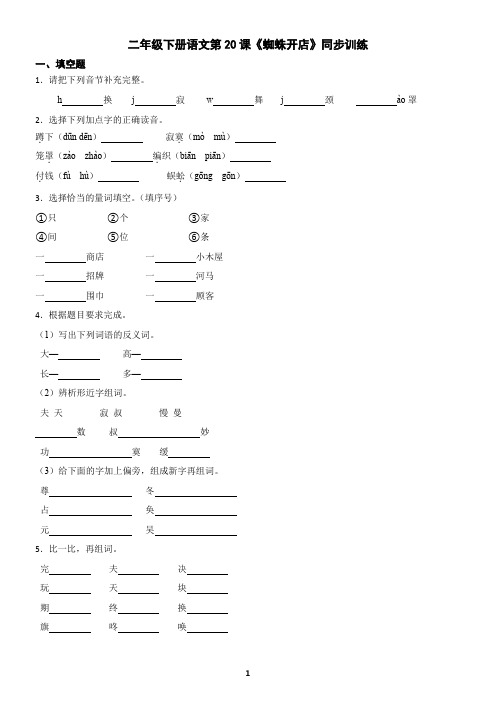 二年级下册语文第20课《蜘蛛开店》同步训练(含答案)