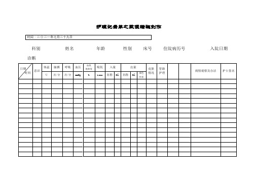 《护理记录单》样式及填写说明