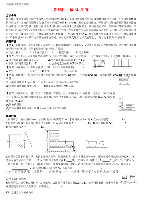 【配套K12】九年级物理 第七讲液体压强学案 人教新课标版