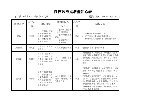 岗位风险点清查汇总表