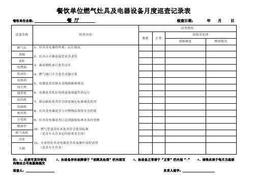 餐厅燃气灶具电器设备巡查记录