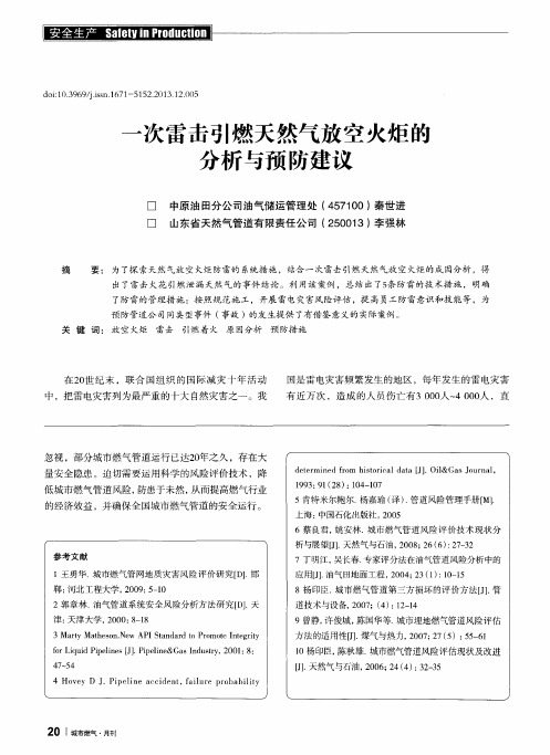 一次雷击引燃天然气放空火炬的分析与预防建议