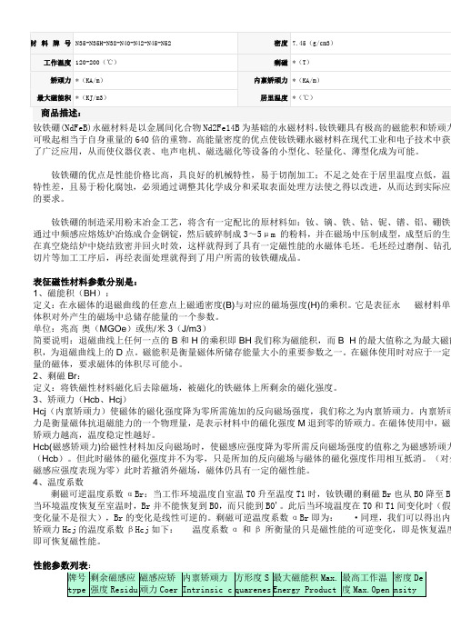 磁铁牌号及性能参数