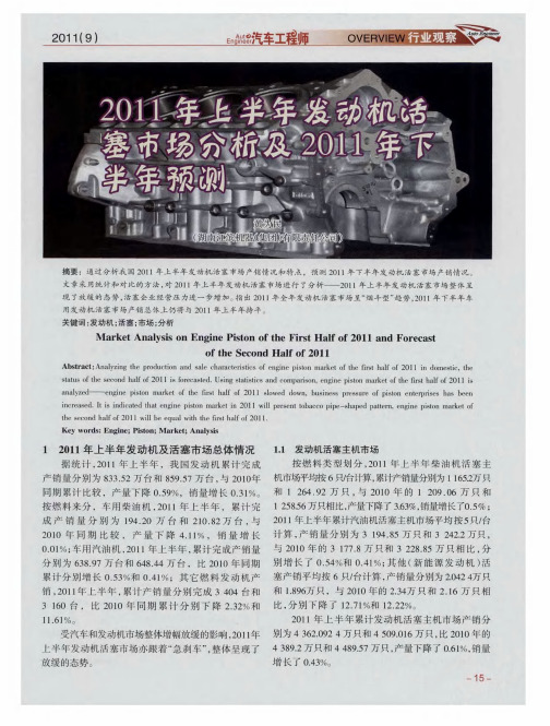 2011年上半年发动机活塞市场分析及2011年下半年预测