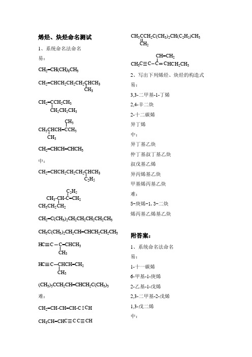 02-烯烃炔烃命名测试(附答案)