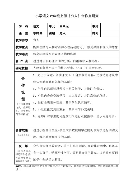 小学语文六年级上册《穷人》合作点 研究