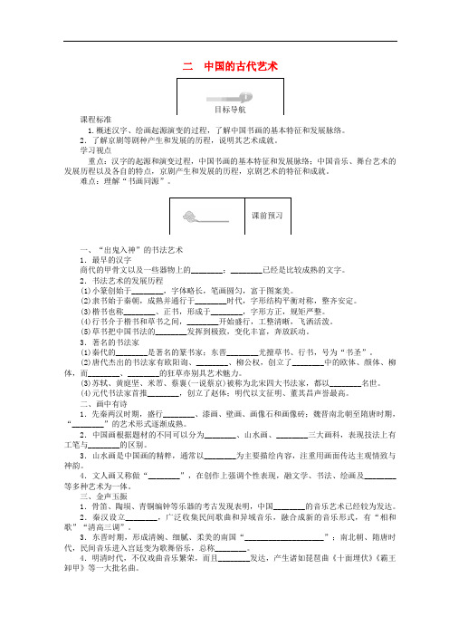 2019届高中历史专题二古代中国的科学技术与文化.中国的古代艺术分钟作业人民版必修