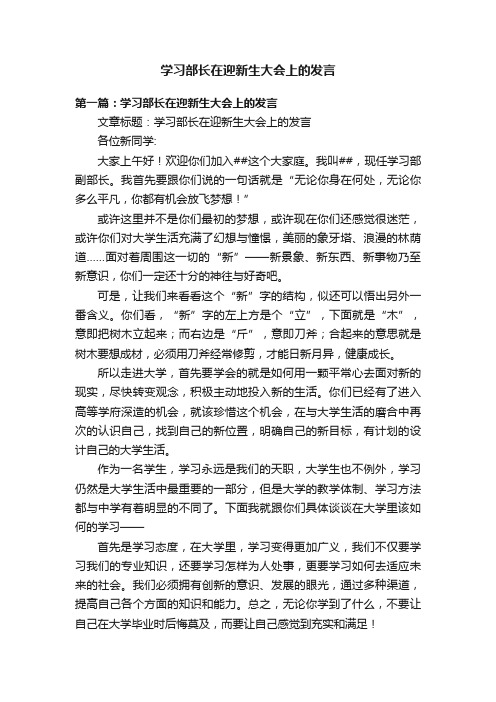 学习部长在迎新生大会上的发言