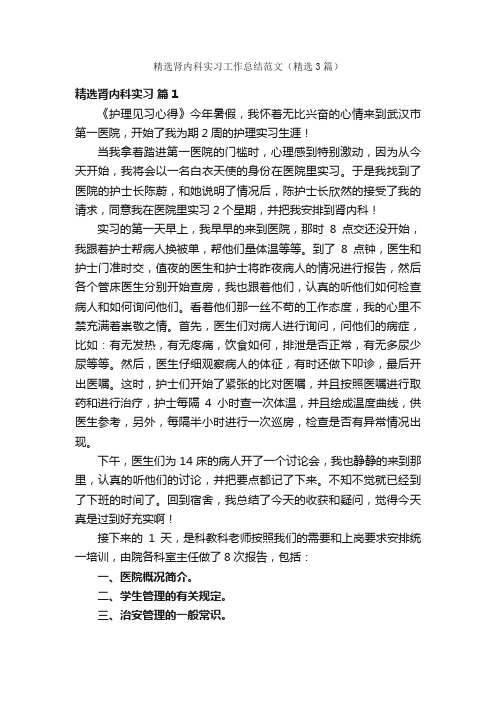 精选肾内科实习工作总结范文（精选3篇）